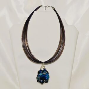 Wire Wrapped Blue Glass Cabachon Pendant