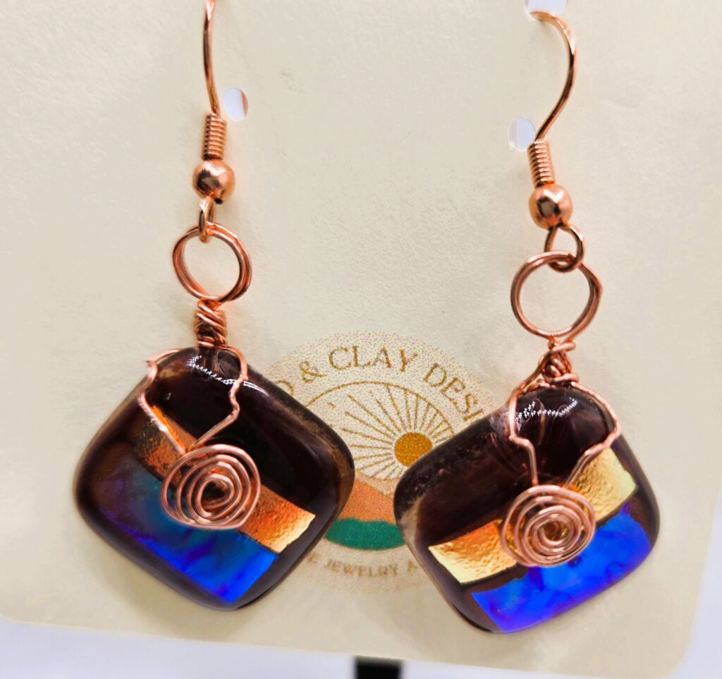 Copper & Turquoise Dichroic Fused Glass Earrings