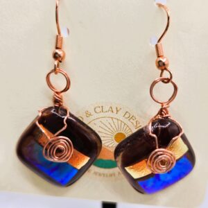 Copper & Turquoise Dichroic Fused Glass Earrings